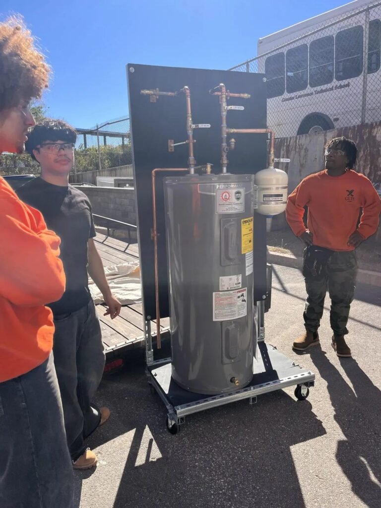 The water heater training rig outside the technical school
